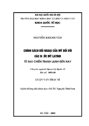 Luận văn thạc sĩ chính sách đối ngoại của mỹ đối với các nước mỹ latinh từ sau chiến tranh lạnh đến nay