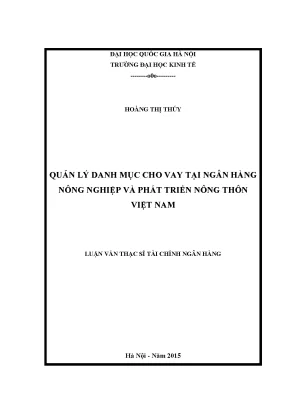 Luận văn thạc sĩ quản lý danh mục cho vay tại ngân hàng nông nghiệp và phát triển nông thôn việt nam