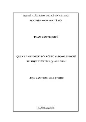 Luận án tiến sĩ quản lý nhà nước đối với hoạt động báo chí từ thực tiễn tỉnh quảng nam
