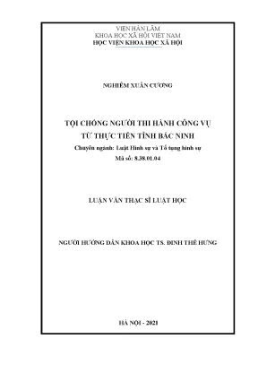 Luận văn thạc sĩ tội chống người thi hành công vụ từ thực tiễn tỉnh bắc ninh