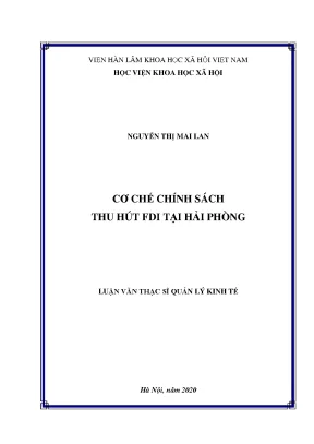 Luận án tiến sĩ cơ chế chính sách thu hút fdi tại hải phòng
