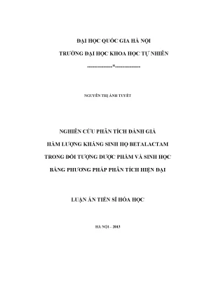 Luận án tiến sĩ nghiên cứu phân tích đánh giá hàm lượng kháng sinh họ betalactam trong đối tượng dược phẩm và sinh học bằng phương pháp phân tích hiện đại