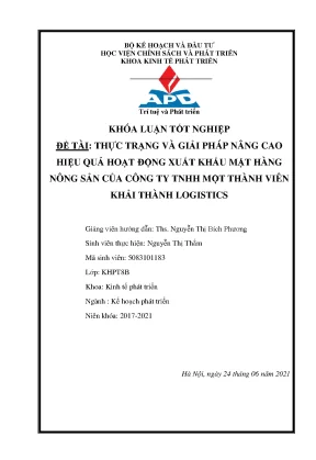 Luận văn tốt nghiệp nâng cao hiệu quả xuất khẩu mặt hàng nông sản của công ty tnhh một thành viên khải thành logistics vina