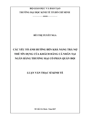 Luận văn thạc sĩ các yếu tố ảnh hưởng đến khả năng trả nợ thẻ tín dụng của khách hàng cá nhân tại ngân hàng tmcp quân đội