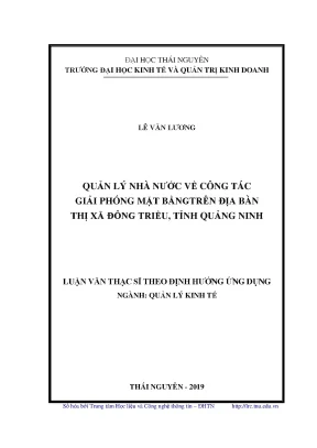 Luận văn thạc sĩ quản lý kinh tế quản lý nhà nước về công tác giải phóng mặt bằng trên địa bàn thị xã đông triều tỉnh quảng ninh