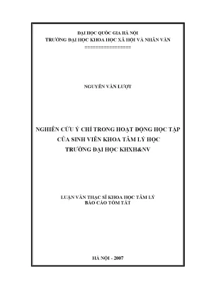Luận văn thạc sĩ nghiên cứu ý chí trong hoạt động học tập của sinh viên khoa tâm lý học trường đại học khxhnv luận văn ths tâm lý học 60 31 80