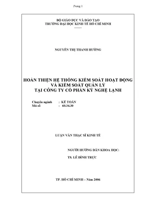 Luận văn thạc sĩ hoàn thiện hệ thống kiểm soát hoạt động và kiểm soát quản lý tại công ty cổ phần kỹ nghệ lạnh luận văn thạc sĩ