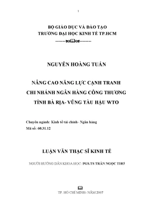 Luận văn thạc sĩ giải pháp nâng cao năng lực cạnh tranh ngân hàng công thương chi nhánh tỉnh bà rịa vũng tàu hậu wto luận văn thạc sĩ