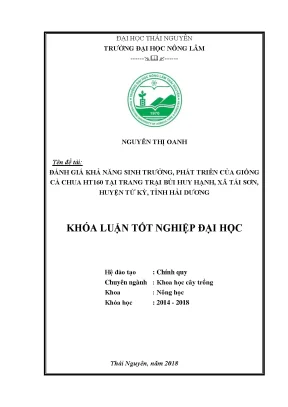Luận văn tốt nghiệp đánh giá khả năng sinh trưởng phát triển của giống cà chua ht160 tại trang trại bùi huy hạnh xã tái sơn huyện tứ kỳ tỉnh hải dương