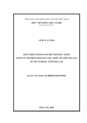 Luận văn thạc sĩ thực hiện chính sách hỗ trợ phát triển kinh tế cho đồng bào dân tộc thiểu số trên địa bàn huyện mdrắk tỉnh đắk lắk