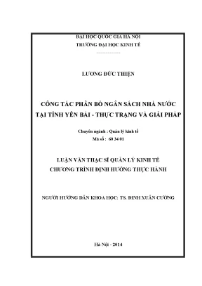 Luận văn thạc sĩ công tác phân bổ ngân sách nhà nước tại tỉnh yên bái thực trạng và giải pháp
