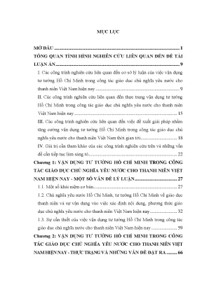 Luận án vận dụng tư tưởng hồ chí minh trong công tác giáo dục chủ nghĩa yêu nước cho thanh niên việt nam hiện nay