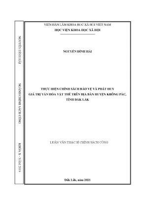 Luận văn thạc sĩ thực hiện chính sách bảo vệ và phát huy giá trị văn hóa vật thể trên địa bàn huyện krông pắc tỉnh đắk lắk