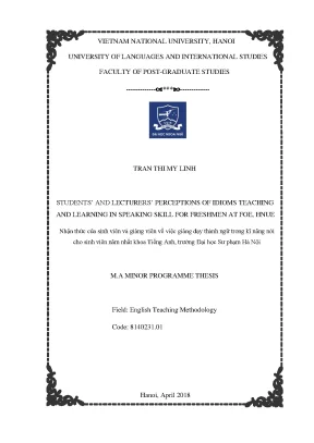 Luận văn thạc sĩ students and lecturers perceptions of idioms teaching and learning in speaking skill for freshmen at foe hnue