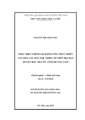 Luận văn thạc sĩ thực hiện chính sách bảo tồn phát triển văn hóa các dân tộc thiểu số trên địa bàn huyện bắc trà my tỉnh quảng nam