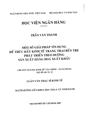 Luận văn thạc sĩ một số giải pháp tín dụng để thúc đẩy kinh tế trang trại bến tre phát triển theo hướng sản xuất hàng hóa xuất khẩu