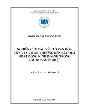 Luận văn thạc sĩ nghiên cứu các yếu tố văn hóa công ty có ảnh hưởng đến kết quả hoạt động kinh doanh trong các doanh nghiệp