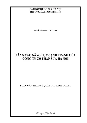 Luận văn thạc sĩ nâng cao năng lực cạnh tranh của công ty cổ phần sữa hà nội