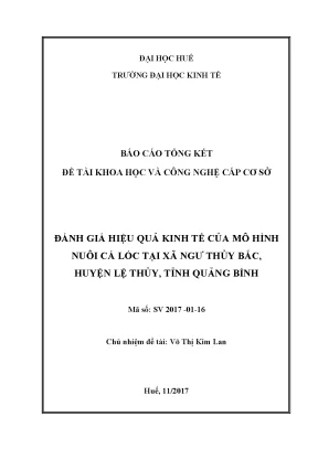 Luận văn thạc sĩ đánh giá hiệu quả kinh tế của mô hình nuôi cá lóc tại xã ngư thủy bắc huyện lệ thủy tỉnh quảng bình