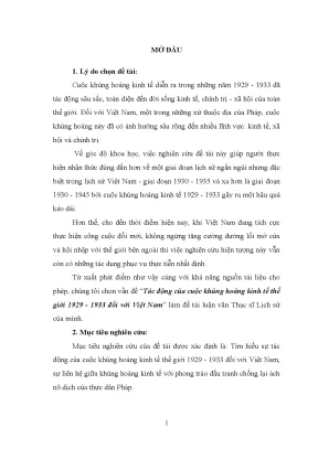 Luận văn thạc sĩ tác động của cuộc khủng hoảng kinh tế thế giới 1929 1933 đối với việt nam