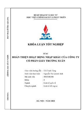 Luận văn tốt nghiệp hoàn thiện hoạt động nhập khẩu của công ty cổ phần giấy trường xuân