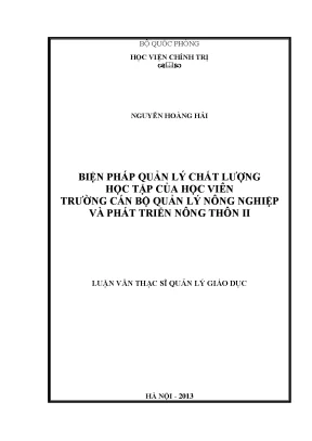 Luận văn thạc sĩ biện pháp quản lý chất lượng học tập của học viên trường cán bộ quản lý nông nghiệp và phát triển nông thôn ii