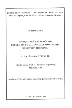Luận văn thạc sĩ tín dụng ngân hàng đối với chuyển đổi cơ cấu sản xuất nông nghiệp nông thôn tiền giang