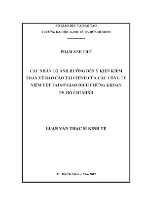 Luận văn thạc sĩ các nhân tố ảnh hưởng đến ý kiến kiểm toán về báo cáo tài chính của các công ty niêm yết tại sở giao dịch chứng khoán tp hồ chí minh