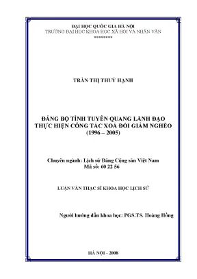 Luận văn thạc sĩ đảng bộ tỉnh tuyên quang lãnh đạo thực hiện công tác xóa đói giảm nghèo 1996 2005002
