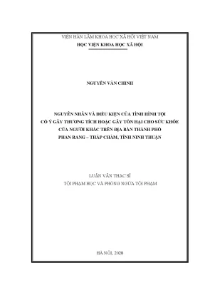 Luận án tiến sĩ nguyên nhân điều kiện tình hình tội cố ý gây thương tích hoặc gây tổn hại cho sức khỏe của người khác trên địa bàn thành phố phan rang tháp chàm tỉnh ninh thuận