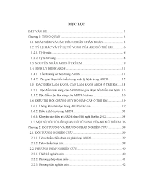 Luận án nghiên cứu đặc điểm lâm sàng cận lâm sàng và kết quả điều trị hội chứng suy hô hấp cấp ards ở trẻ em theo tiêu chuẩn berlin 2012