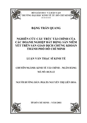 Luận văn thạc sĩ nghiên cứu cấu trúc tài chính của các doanh nghiệp bất động sản niêm yết trên sàn giao dịch chứng khóa thành phố hồ chí minh