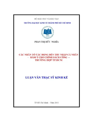 Luận văn thạc sĩ các nhân tố tác động đến thu nhập cá nhân hàm ý cho chính sách công trường hợp thành phố hồ chí minh