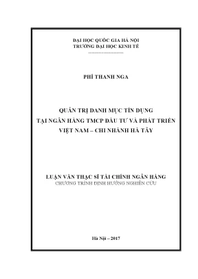 Luận văn thạc sĩ quản trị danh mục tín dụng tại ngân hàng tmcp đầu tư và phát triển việt nam chi nhánh hà tây