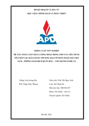 Luận văn tốt nghiệp nâng cao chất lượng hoạt động cho vay tiêu dùng tín chấp tại ngân hàng tmcp hàng hải việt nam pgd quán bàu cn nghệ an