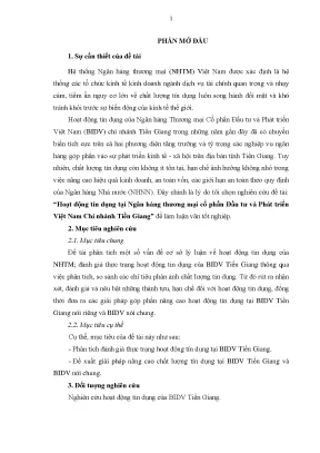 Luận văn thạc sĩ hoạt động tín dụng tại ngân hàng thương mại cổ phần đầu tư và phát triển việt nam chi nhánh tiền giang