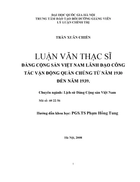 Luận văn thạc sĩ đảng cộng sản việt nam lãnh đạo công tác vận động quần chúng từ năm 1930 đến năm 1939