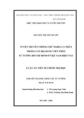 Luận án tiến sĩ tuyên truyền chống chủ nghĩa cá nhân trong cán bộ đảng viên theo tư tưởng hồ chí minh ở việt nam hiện nay