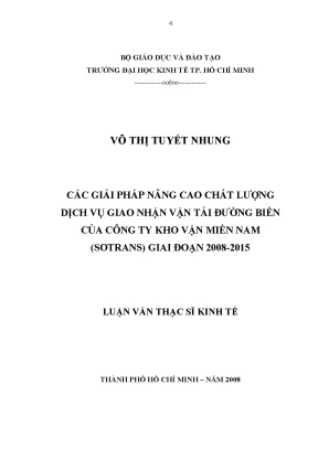 Luận văn thạc sĩ các giải pháp nâng cao chất lượng phục vụ giao nhận vận tải đường biển của công ty kho vận miền nam sotrans giai đoạn 2008 2015