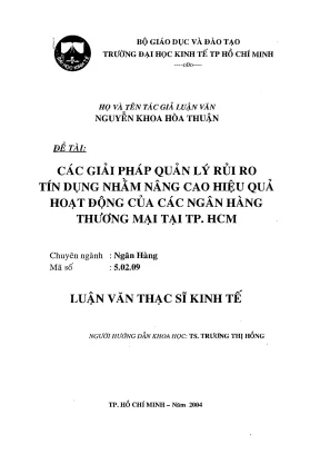 Luận văn thạc sĩ các giải pháp quản lý rủi ro tín dụng nhằm nâng cao hiệu quả hoạt động của các ngân hàng thương mại tại thành phố hồ chí minh luận văn thạc sĩ