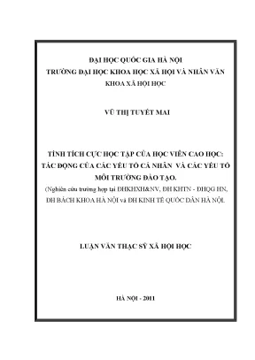 Luận văn thạc sĩ tính tích cực học tập của học viên cao học tác động của các yếu tố cá nhân và các yếu tố môi trường đào tạo