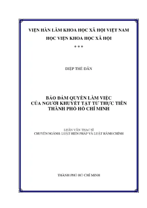 Luận văn thạc sĩ bảo đảm quyền làm việc của người khuyết tật từ thực tiễn thành phố hồ chí minh