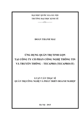 Luận văn thạc sĩ ứng dụng quản trị tinh gọn tại công ty cổ phần công nghệ thông tin và truyền thông tecapro tecapro it