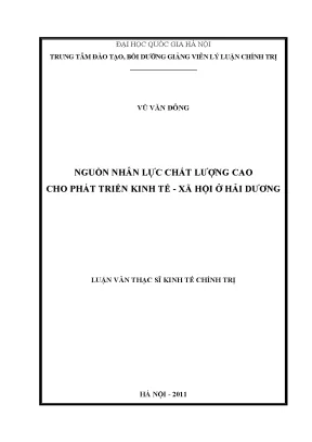 Luận văn thạc sĩ nguồn nhân lực chất lượng cao cho phát triển kinh tế xã hội ở hải dương