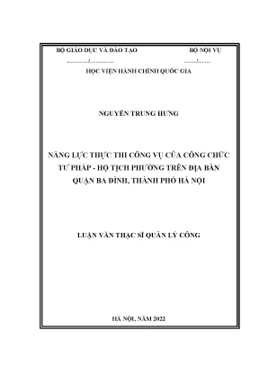 Luận văn thạc sĩ năng lực thực thi công vụ của công chức tư pháp hộ tịch phường trên địa bàn quận ba đình thành phố hà nội