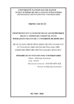 Luận văn thạc sĩ proposition d un cours de francais en physique selon lapproche communicative pour les estudiants de luniversité de hong duc