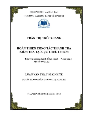 Luận văn thạc sĩ hoàn thiện công tác thanh tra kiểm tra tại cục thuế tphcm luận văn thạc sĩ