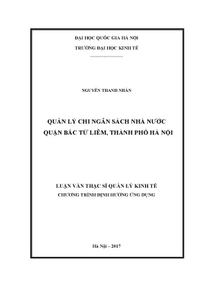 Luận văn thạc sĩ quản lý chi ngân sách quận bắc từ liêm thành phố hà nội