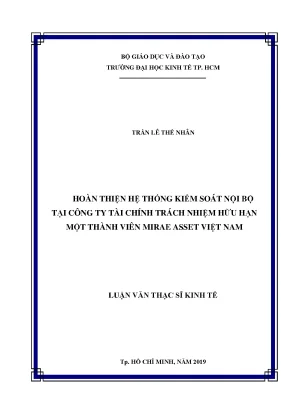 Luận văn thạc sĩ hoàn thiện hệ thống kiểm soát nội bộ tại công ty tài chính trách nhiệm hữu hạn một thành viên mirae asset việt nam