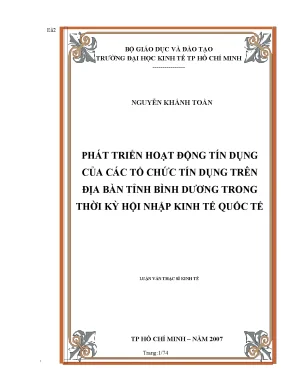 Luận văn thạc sĩ phát triển hoạt động tín dụng của các tổ chức tín dụng trên địa bàn tỉnh bình dương trong thời kỳ hội nhập kinh tế quốc tế